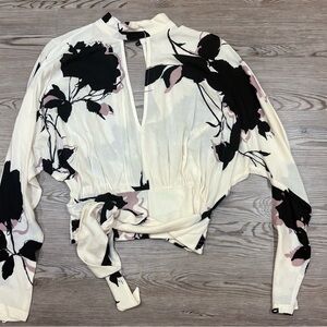 Free People Black and Cream Floral Blouse